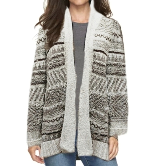 Lucky Brand Wool Blend Western Cardigan Size Large Long Knit Oversized Boxy - Picture 1 of 8